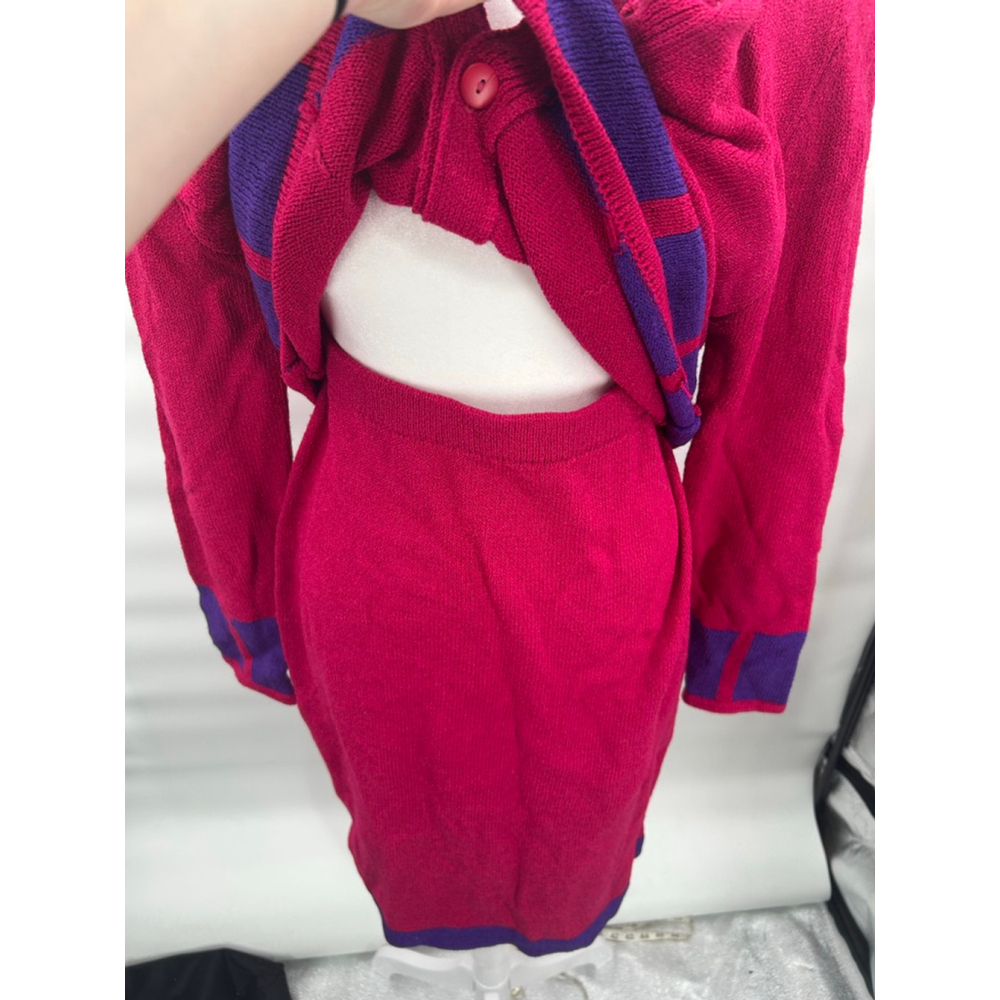 VTG Adrianna Papell Wool Blend Cardigan Skirt Set Vintage Size 12 Geometric 80s - Picture 7 of 7